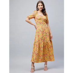 Generic Women's Polyester Moss Floral Square Neck Half Sleeve Dress (Pink)