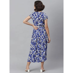 Generic Women's Polyester Floral V-Neck Short Sleeve Dress (Purple-White)