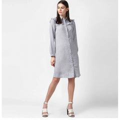 Generic Women's Polyester Floral Collar Neck Long Sleeves Dress (Blue)