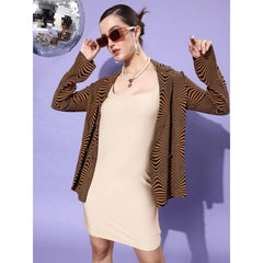 Generic Women's Polyester Lycra Embellished Square Neck Sleeveless Dress (Gold)