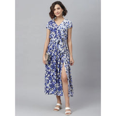 Generic Women's Polyester Floral V-Neck Short Sleeve Dress (Purple-White)