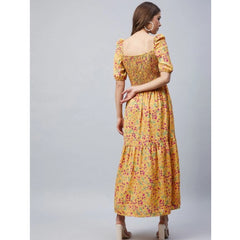 Generic Women's Polyester Moss Floral Square Neck Half Sleeve Dress (Pink)