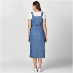 Generic Women's Denim Solid Round Neck Sleeveless Dress (Blue)
