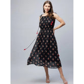 Generic Women's Chiffon Floral Square Neck Sleeveless Dress (Black)
