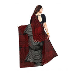 Generic Women's Georgette Printed Saree With Unstitched Blouse 5.5Mtr (Black)