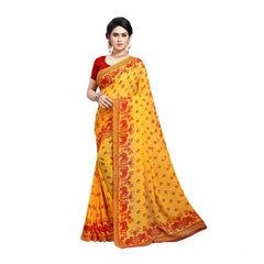 Generic Women's Georgette Printed Saree With Unstitched Blouse 5.5Mtr (Red)