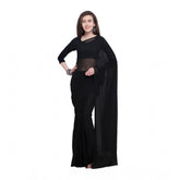 Generic Women's Dyed Solid Saree With Unstitched Blouse 5.5Mtr (Black)