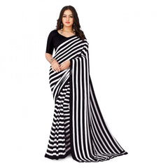 Generic Women's Faux Georgette Printed Saree With Unstitched Blouse 5.5Mtr (Black)
