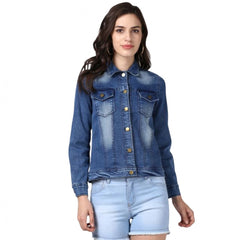 Generic Women's Denim Hand Painted Long Sleeve Jacket (Blue)
