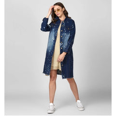 Generic Women's Denim Washed Long Sleeve Jacket (Blue)