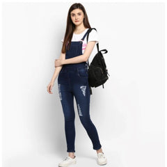 Generic Women's Denim Solid Dungaree Pant (Blue)