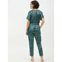 Generic Women's Polyester Polka Short Sleeve Jumpsuit (Green)