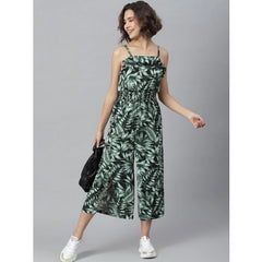 Generic Women's Polyester Printed Shoulder Straps Jumpsuit (Black - Green)