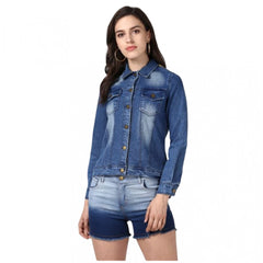 Generic Women's Denim Hand Painted Long Sleeve Jacket (Blue)