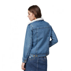 Generic Women's Denim Washed Long Sleeve Jacket (Blue)