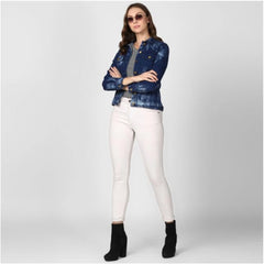 Generic Women's Denim Washed Long Sleeve Jacket (Blue)