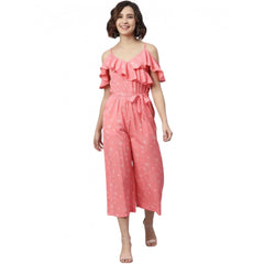 Generic Women's Polyester Floral Cold Shoulder Jumpsuit (Pink)