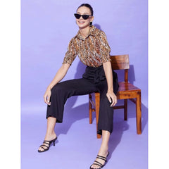 Generic Women's Polyester Animal Print Half Sleeve Jumpsuit (Orange - Black)