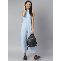 Generic Women's Denim Self Design Sleeveless Jumpsuit (Blue)