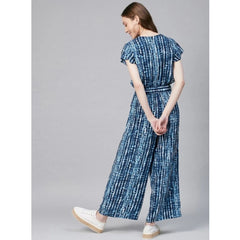 Generic Women's Rayon Tie & Dye Short Sleeve Jumpsuit (Blue)