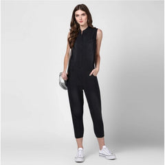 Generic Women's Denim Solid Sleeveless Jumpsuit (Black)