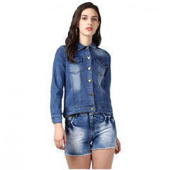 Generic Women's Denim Hand Painted Long Sleeve Jacket (Blue)