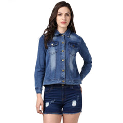 Generic Women's Denim Hand Painted Long Sleeve Jacket (Blue)