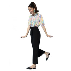 Generic Women's Polyester Printed 3/4th Sleeve Jumpsuit (Multicolor)