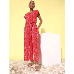 Generic Women's Rayon Tie & Dye Short Sleeve Jumpsuit (Red)