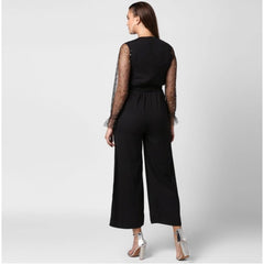 Generic Women's Polyester Embellished Long Sleeve Jumpsuit (Black)