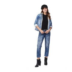 Generic Women's Denim Washed Long Sleeve Jacket (Blue)