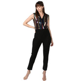 Generic Women's Polyester Embellished Sleeveless Jumpsuit (Black)