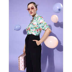 Generic Women's Polyester Printed 3/4th Sleeve Jumpsuit (Green - Black)