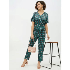 Generic Women's Polyester Polka Short Sleeve Jumpsuit (Green)