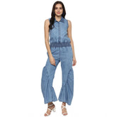 Generic Women's Denim Solid Sleeveless Jumpsuit (Blue)