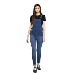 Generic Women's Denim Solid Dungaree Pant (Blue)