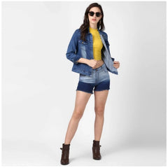 Generic Women's Denim Hand Painted Long Sleeve Jacket (Blue)