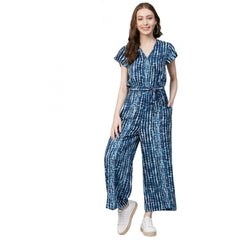 Generic Women's Rayon Tie & Dye Short Sleeve Jumpsuit (Blue)