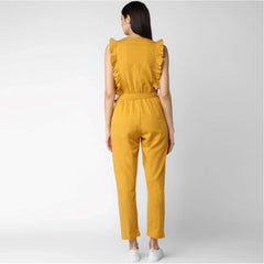 Generic Women's Cotton Linen Solid Sleeveless Jumpsuit (Yellow)