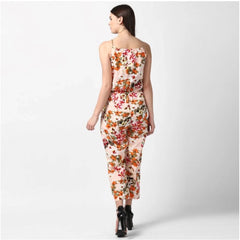 Generic Women's Polyester Floral Halter Jumpsuit (Peach)