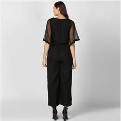 Generic Women's Polyester Solid Half Sleeve Jumpsuit (Black)