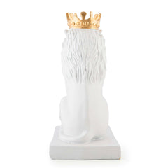 Lion Statue with Gold Crown, King of The Forest Lion Statue,Glod Crown Lion Figurine (White)