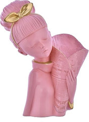 Decorative Flower Pink Lady Face with Basket Statue.