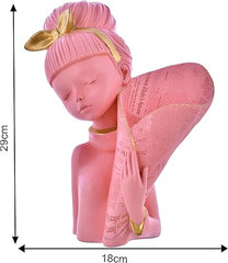 Decorative Flower Pink Lady Face with Basket Statue.