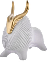 White Yak Sculpture for Home Decor with Golden Horned Decorative Showpiece.