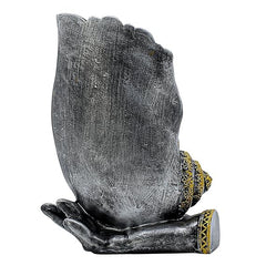 Lord Ganesha Statue on Palm Hand Gold and Red, 8.5 x 7 inch Handmade Hindu Idol, Spiritual Home Decor, Pooja Room Figurine