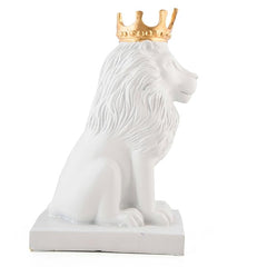 Lion Statue with Gold Crown, King of The Forest Lion Statue,Glod Crown Lion Figurine (White)
