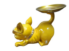 Polyresin Dog Platter On Tail Decor Showpiece