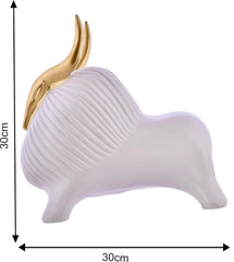 White Yak Sculpture for Home Decor with Golden Horned Decorative Showpiece.