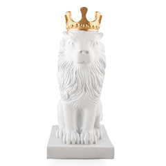 Lion Statue with Gold Crown, King of The Forest Lion Statue,Glod Crown Lion Figurine (White)